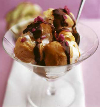 Ice cream with profiteroles