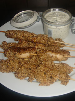 Spicy dukkah chicken skewers