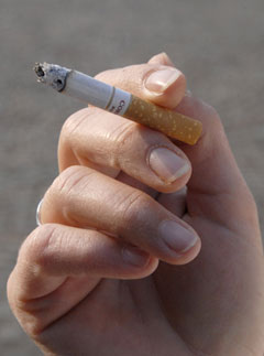 A woman smoking a cigarette