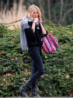 Sienna Miller carrying the Prada nappa leather stripes multicolour handbag