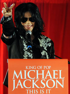 Michael Jackson at a press conference in London