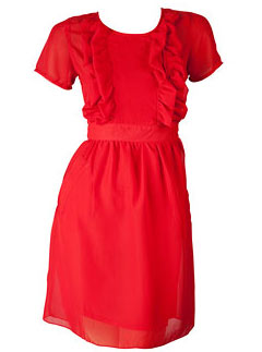 Joy Red Frill Pocket Dress