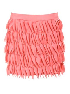 A Wear Peach Feathered Satin Skirt