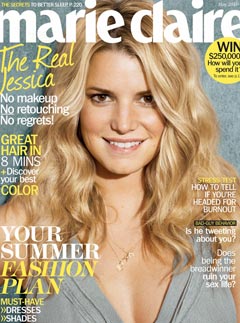Jessica Simpson on the cover of US Marie Claire without make-up