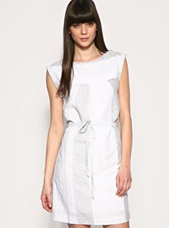 Gap Mixed Stripe Tie Belt Linen Mix Dress