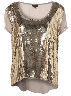 Topshop Sage Oversize Sequin Front Drop Back Tee