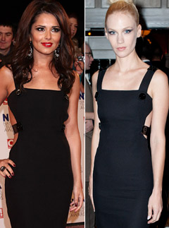 Cheryl Cole vs. January Jones - Who wore it best?, style, snap, Versace, LBD, little black dress, matching, same, red carpet, London, fashion, celebrity, Marie Claire
