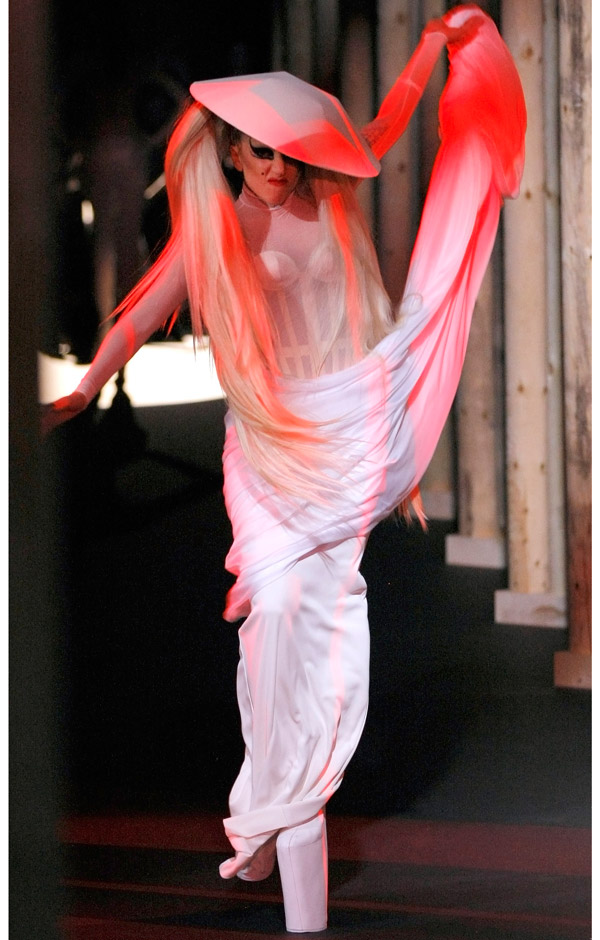 Lady Gaga on the Thierry Mugler catwalk at Paris Fashion Week