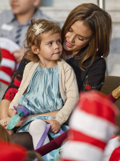Jessica Alba - Jessica Alba and daughter Honour afternoon book club outing - Jessica Alba - Honor Marie - Read Across America Day - Michelle Obama - Celebrity News - Marie Claire UK - Marie Claire