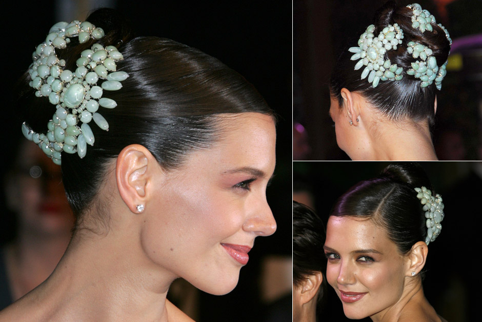 Katie Holmes - Best Celebrity Updos, hair, up do, updo, formal, party, wedding, hair, inspiration, ideas, beauty, hairstyles, Marie Claire