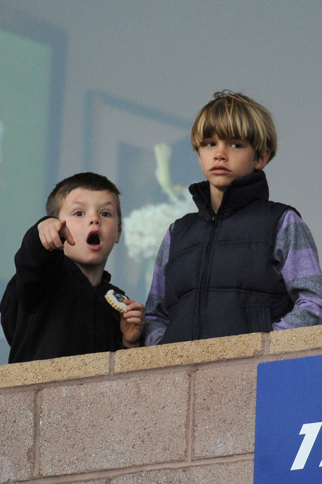 Cruz and Romeo Beckham - David Beckham, The Beckhams, Victoria Beckham, pregnant, watch, watching, supporting, LA Galaxy, game, box, see, pics, pictures, Marie Claire