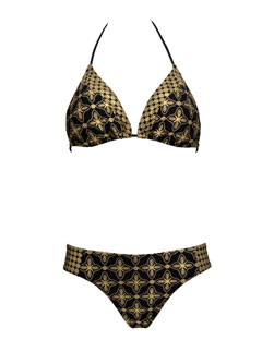 Tu Black and Gold Tile Print Triangle Bikini | Marie Claire