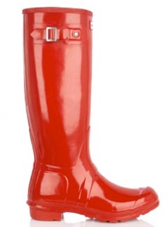 Red Wellington boots by Hunter