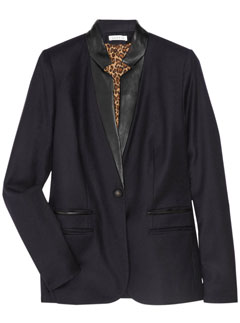 Sandro leather trim wool blazer