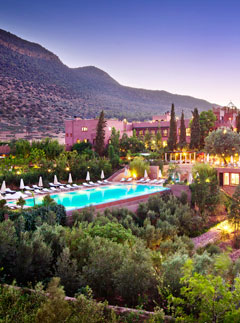 The view of the Kasbah Tamadot Morocco at dusk