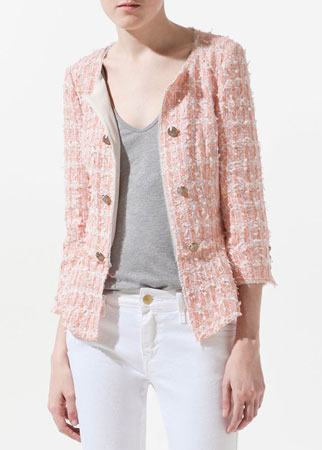 Zara tweed blazer, Was &pound;89.99, Now &pound;69.99