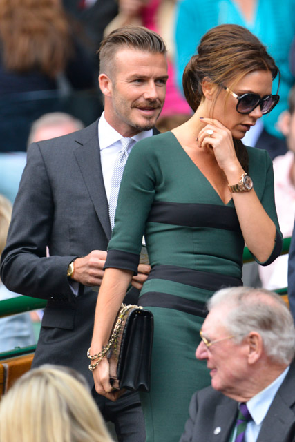 Victoria Beckham wearing a Victoria Beckham autumn/winter 2012 dress to Wimbledon 2012 Victoria Beckham wearing a Victoria Beckham autumn/winter 2012 dress to Wimbledon 2012