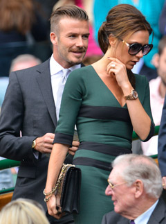 Victoria Beckham wearing a Victoria Beckham autumn/winter 2012 dress to Wimbledon 2012 