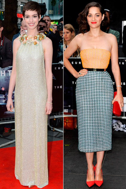 Anne Hathaway and Marion Cotillard at The Dark Knight Rises European premiere in London Anne Hathaway and Marion Cotillard at The Dark Knight Rises European premiere in London