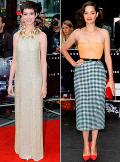 Anne Hathaway and Marion Cotillard at The Dark Knight Rises European premiere in London
