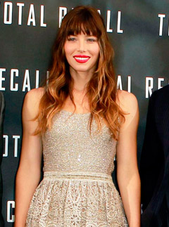 Jessica Biel at the Los Angeles photocall for Total Recall