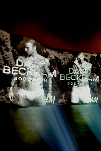 David Beckham for H&M poster projected onto the White Cliffs of Dover