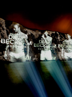 David Beckham for H&M poster projected onto the White Cliffs of Dover