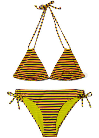 COS striped bikini top, &pound;7, and matching bottoms, &pound;7