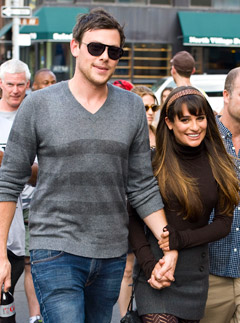 Lea Michele and Cory Monteith filming Glee in New York