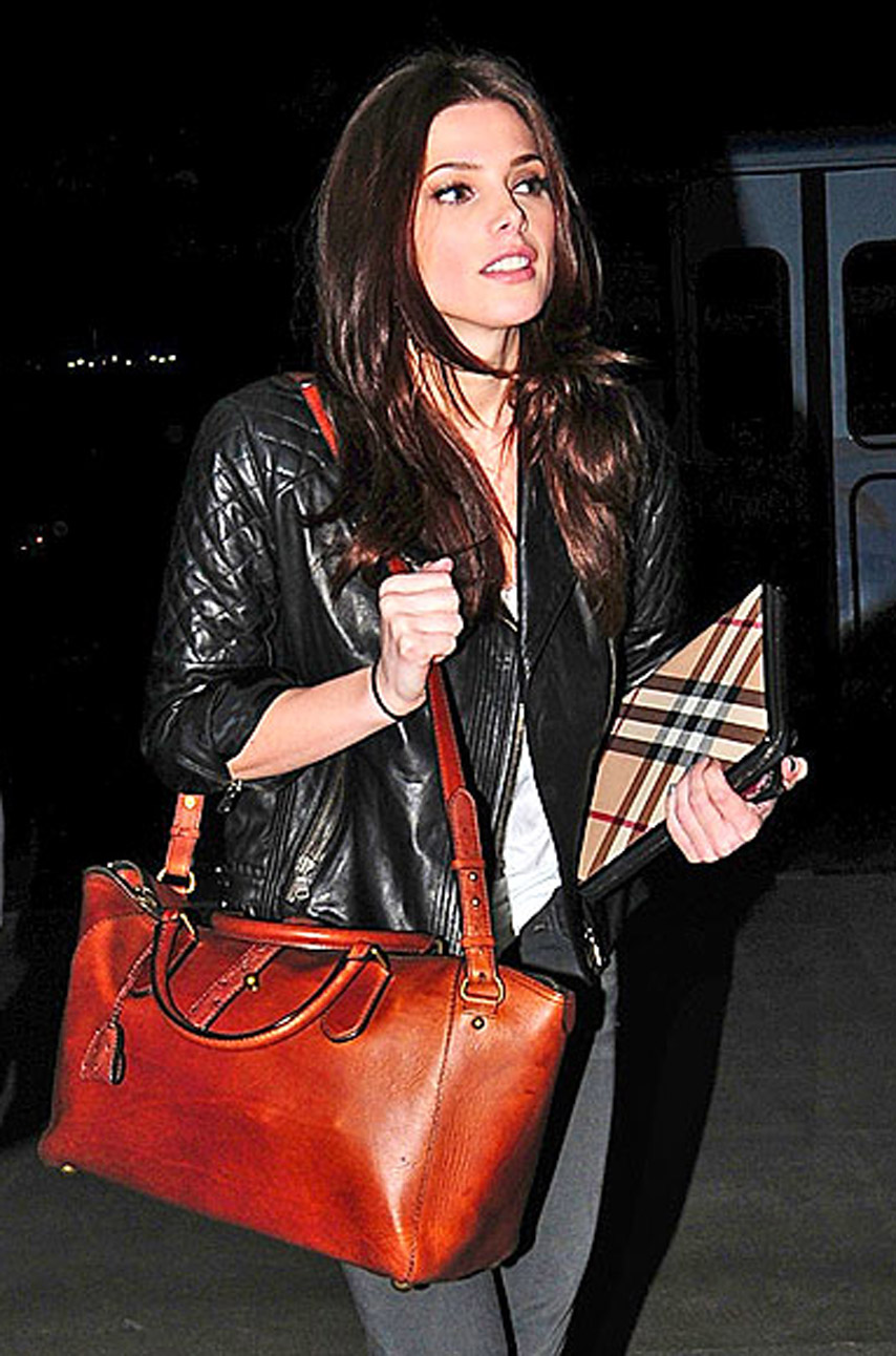 Ashley Greene wearing All Saints' Walker leather jacket