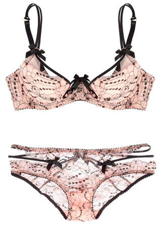 Agent Provocateur lace plunge bra, &pound;95, and lace briefs, &pound;95