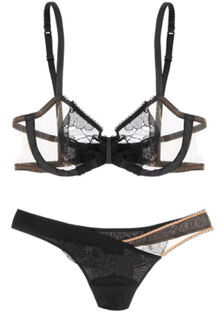La Perla underwired tulle and lace bra, &pound;190, and lace trim thong, &pound;96
