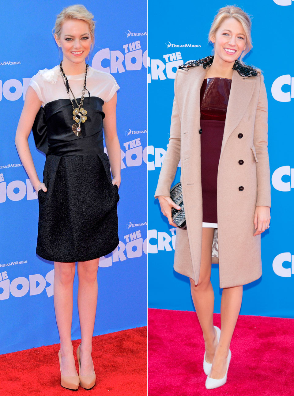 Emma Stone and Blake Lively at the New York premiere of The Croods