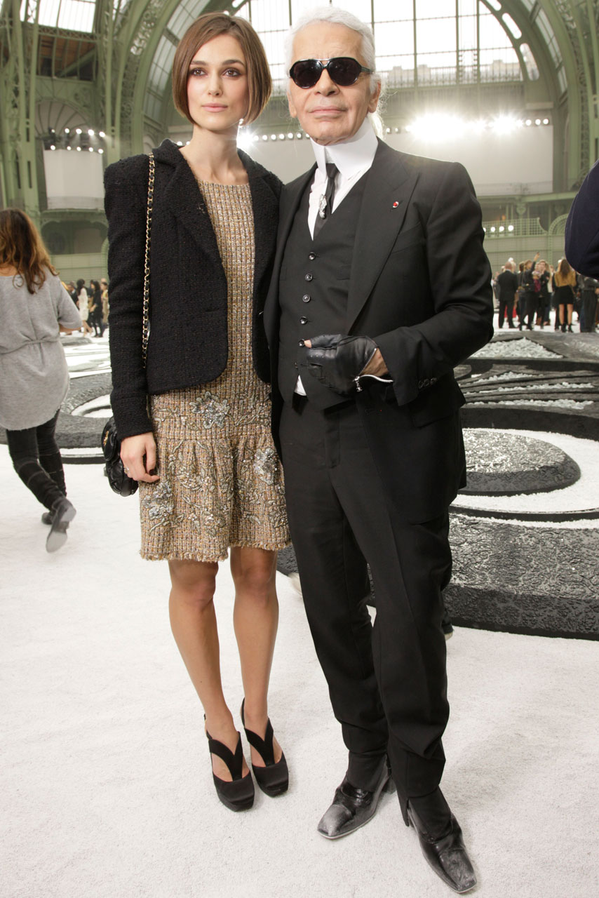 Keira Knightley and Karl Lagerfeld at Paris Fashion Week in 2010 Keira Knightley and Karl Lagerfeld at Paris Fashion Week in 2010