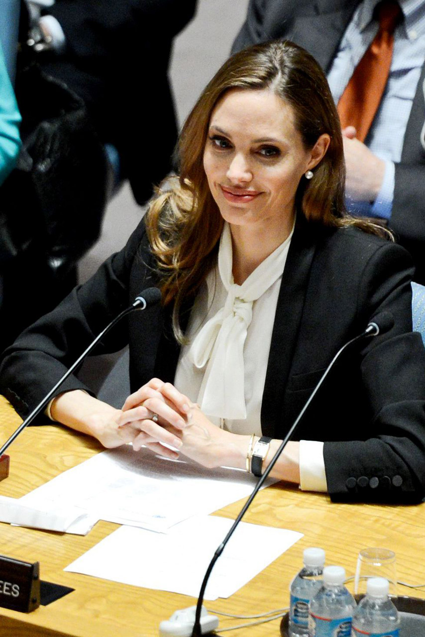 Angelina Jolie at an UN Security Council meeting at the UN headquarters in New York Angelina Jolie at an UN Security Council meeting at the UN headquarters in New York