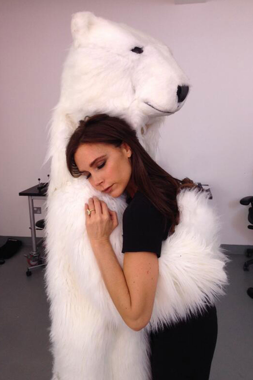 Victoria Beckham cuddles up to a polar bear Victoria Beckham cuddles up to a polar bear