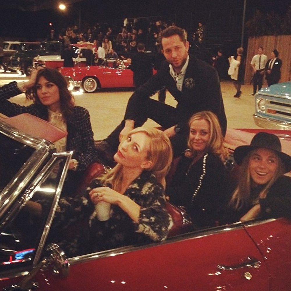 Alexa Chung, Derek Blasberg, Poppy Delevingne and friends in a car