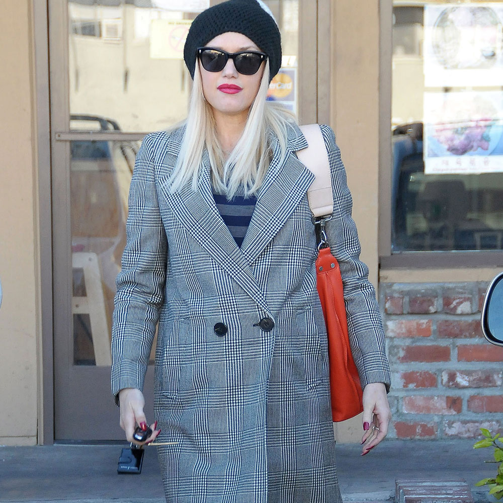 Gwen Stefani in monochrome coat