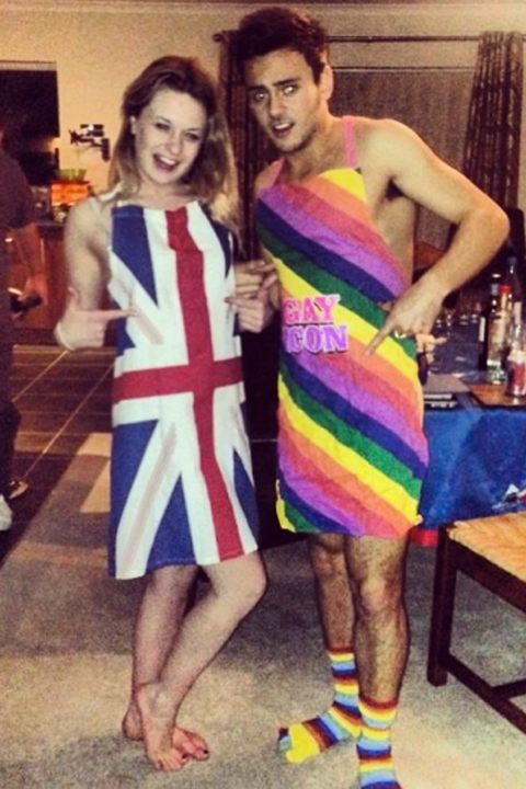 Tom Daley in a gay pride apron Tom Daley in a gay pride apron