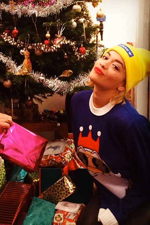 Rita Ora by her Christmas tree Rita Ora by her Christmas tree