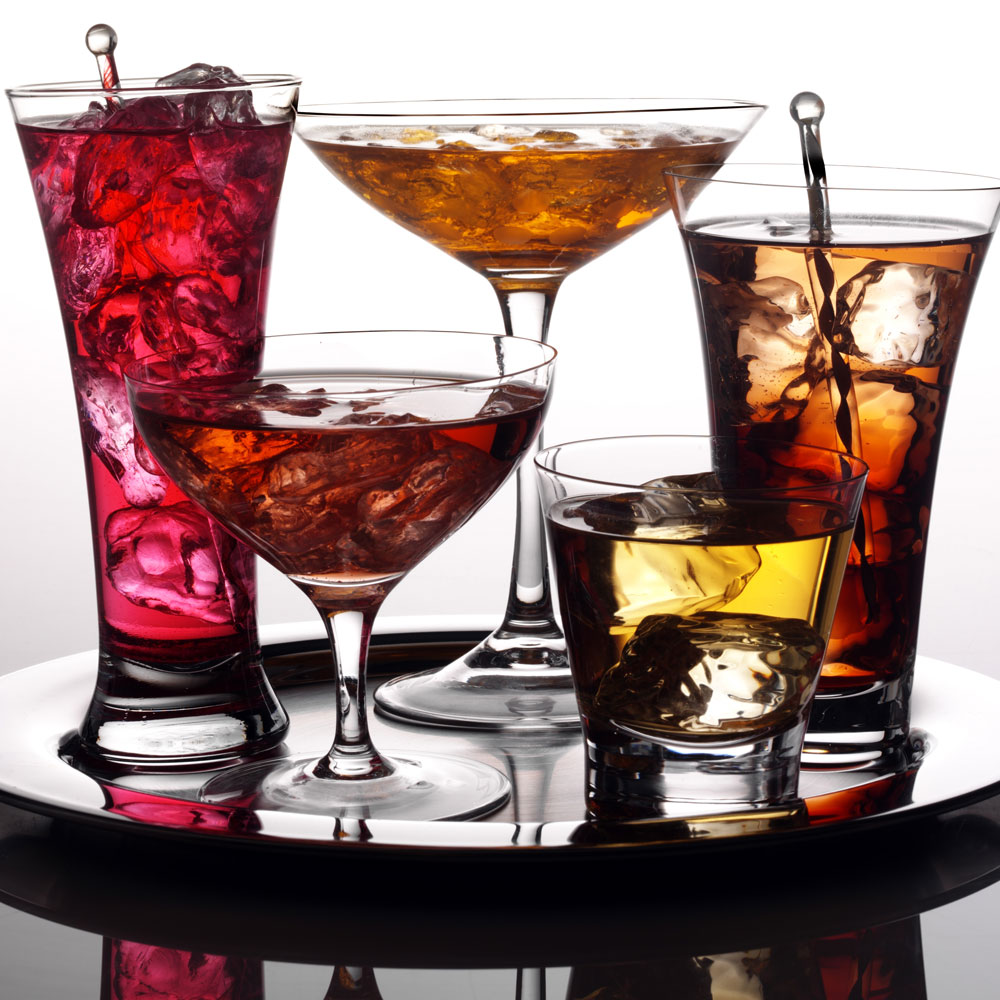Selection of cocktails on silver plate