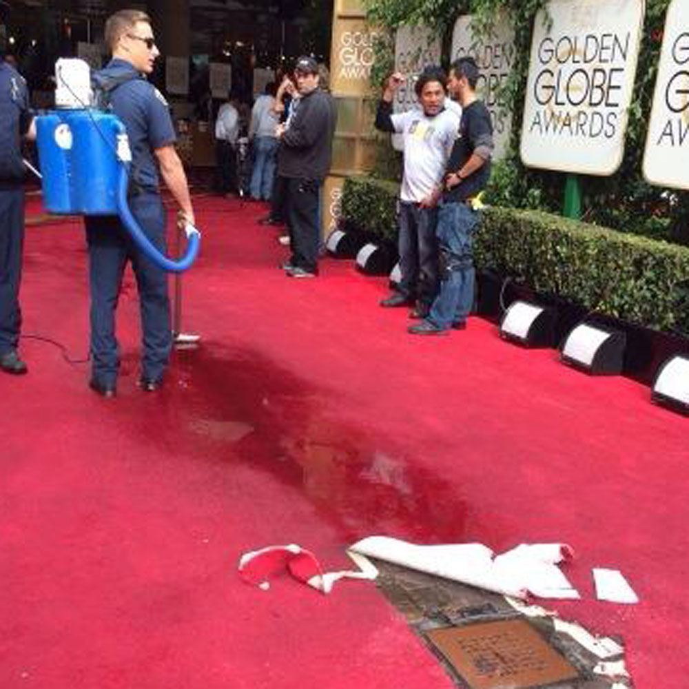 A water pipe burst ontot he red carpet last night, hours before the A-list arrivals