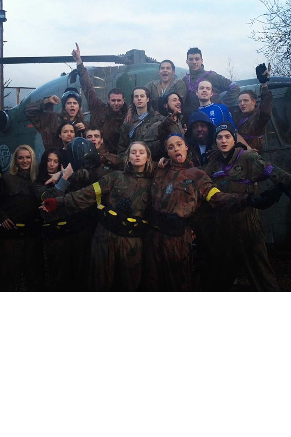 Cara Delevingne and friends after a paintballing session Cara Delevingne and friends after a paintballing session