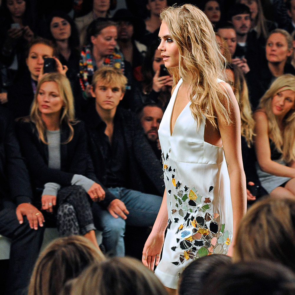 Cara Delevingne on the catwalk at London Fashion Week