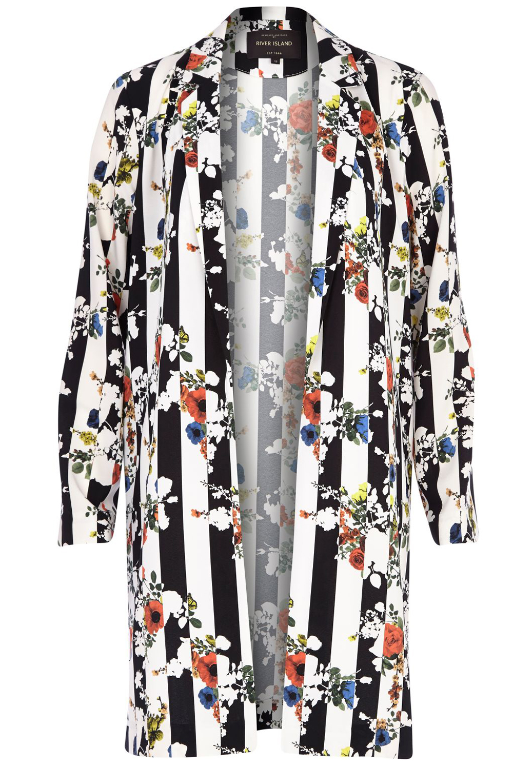 River Island Black Striped Print Duster Jacket River Island Black Striped Print Duster Jacket