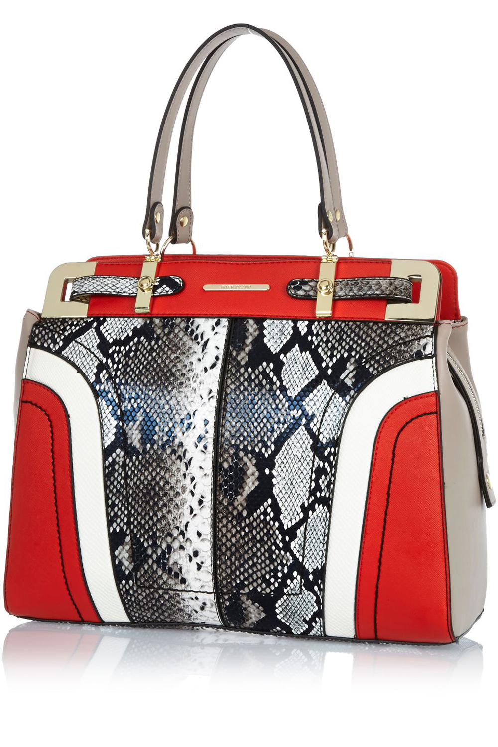 River Island Red Snake Colour Block Tote River Island Red Snake Colour Block Tote