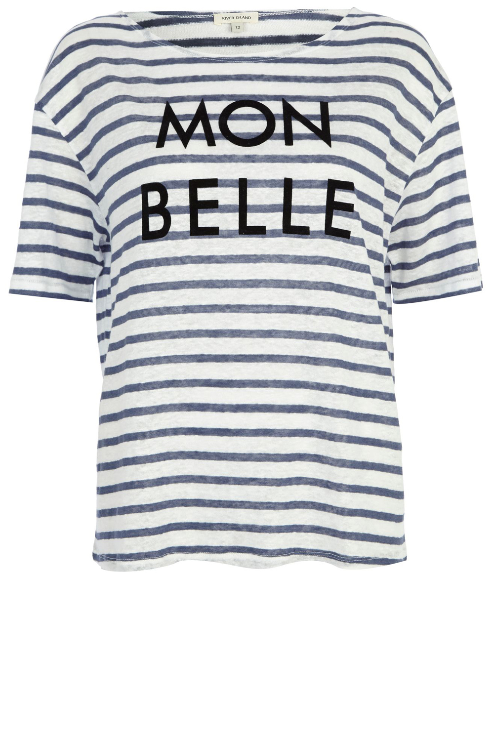 River Island Blue Stripe Mon Belle Linen T-Shirt River Island Blue Stripe Mon Belle Linen T-Shirt