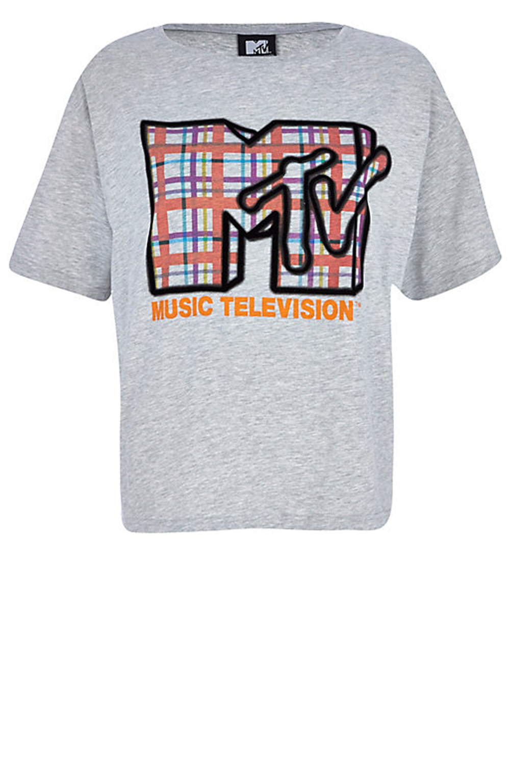 River Island Grey Checked MTV Print T-Shirt River Island Grey Checked MTV Print T-Shirt