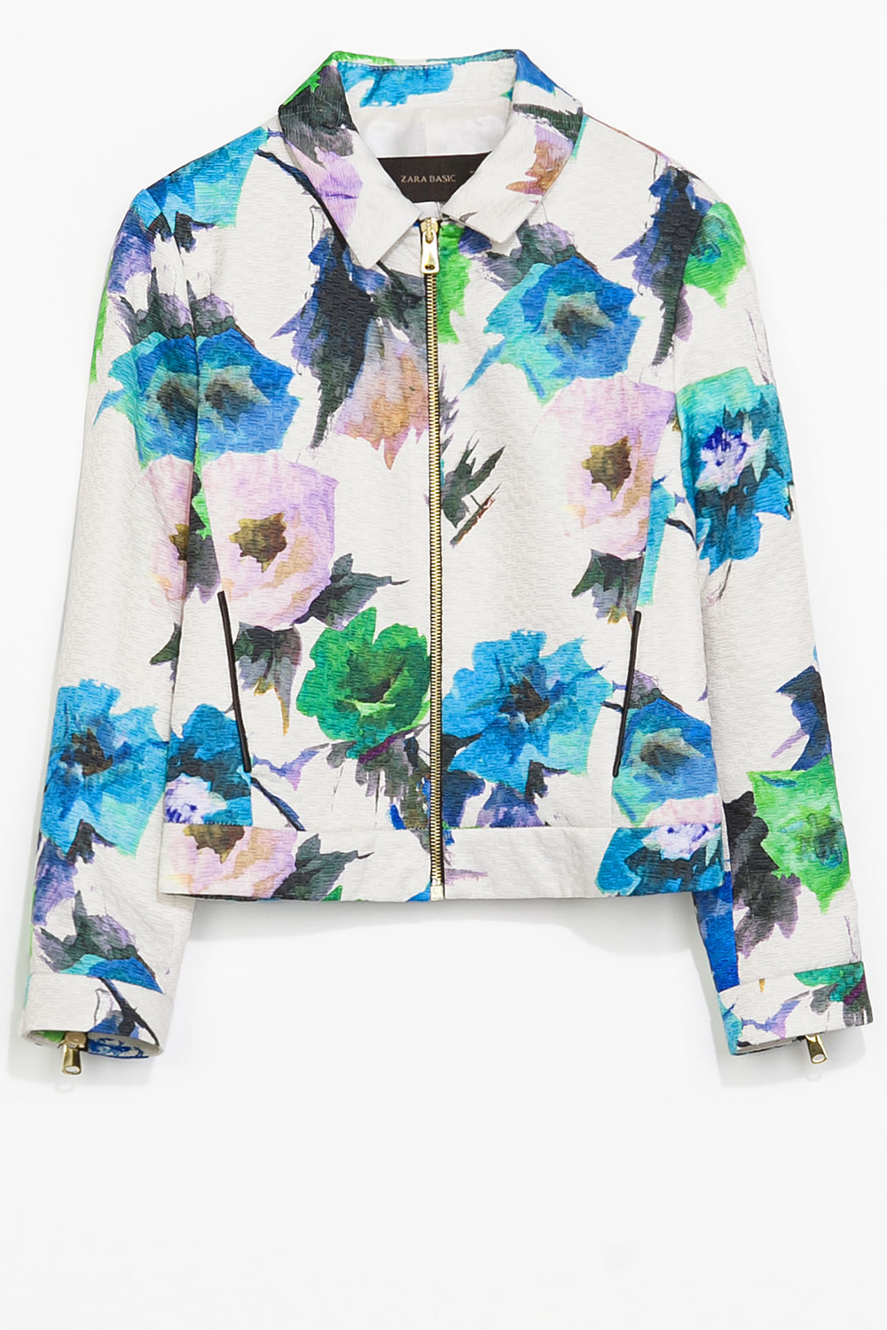 Zara Printed Blazer With Faux Leather Piping Zara Printed Blazer With Faux Leather Piping