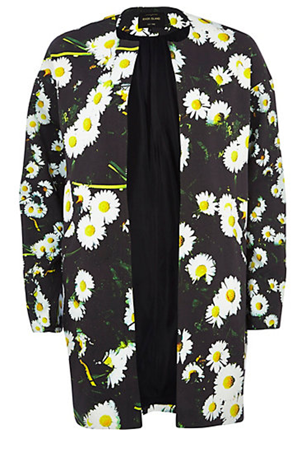 River Island Black Daisy Print Coat River Island Black Daisy Print Coat
